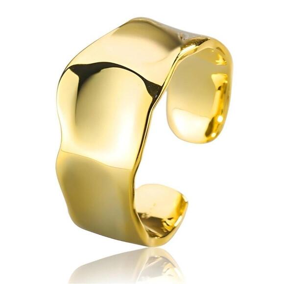 18kt Gold Plated Hammered Modern Abstract Ring Size 9 or 6.5 - Picture 1 of 7